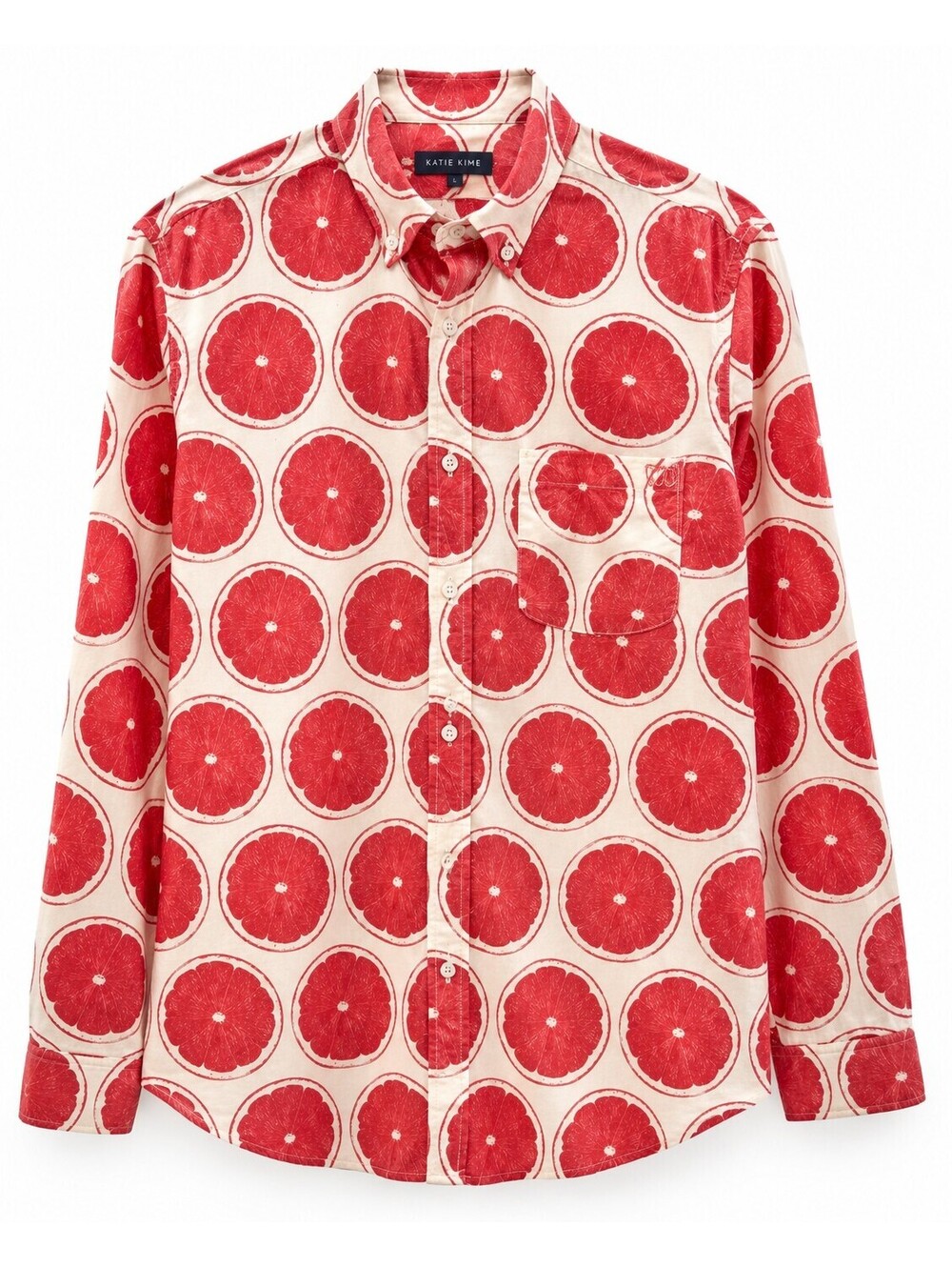 Katie Kime Grapefruit Print Cotton Button Down Shirt L Coastal Preppy